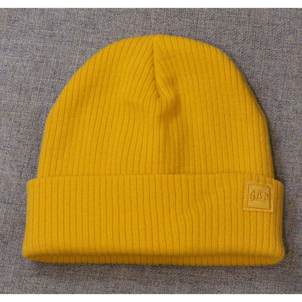 Gap Kids‎ sz One Size Yellow Ribbed Knit Beanie NWT Logo Patch Chunky knit Cozy